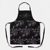 Tablier Feuillage botanique vintage monogrammé noir (Recto)