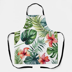Tablier Feuillage Exotique Aquarelle Tropicale Et Fleurs