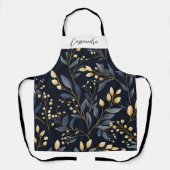 Tablier Feuille de Noël bleu et or moderne (Recto)