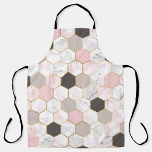 Tablier Feuille d'or géométrique, motif hexagone en marbre