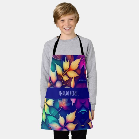 Tablier Feuille en chute violet dégradé Motif arc-en-ciel (Porté)