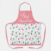 Tablier Feuille tropical flamand rose coloré toucan (Recto)