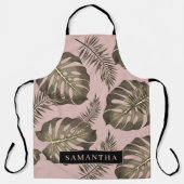 Tablier Feuille Tropical Pink & Gold Palm Motif et nom (Recto)