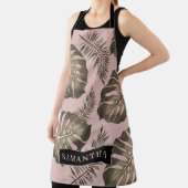 Tablier Feuille Tropical Pink & Gold Palm Motif et nom (Insitu)