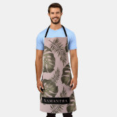 Tablier Feuille Tropical Pink & Gold Palm Motif et nom (Porté)