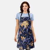 Tablier Feuilles Abstraits Paisley bleu et or (Porté)