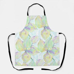 Tablier Feuilles botaniques aquarelles jaune vert pastel