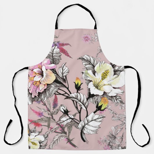 Tablier Feuilles d'aquarelle Fleurs Motif rose (Recto)
