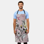 Tablier Feuilles d'aquarelle Fleurs Motif rose (Porté)