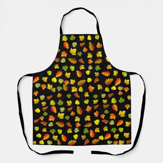 Tablier Feuilles d'automne multicolores sur fond noir (Recto)