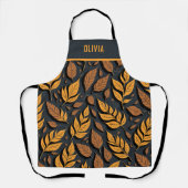 Tablier Feuilles d'automne orange sur fond marron (Recto)
