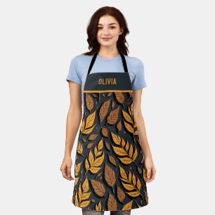 Tablier Feuilles d'automne orange sur fond marron