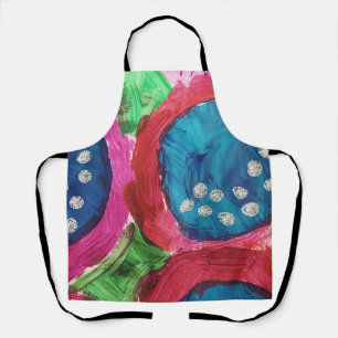 Tablier Feuilles de bleu et Magenta Abstrait Imprimé Tabli