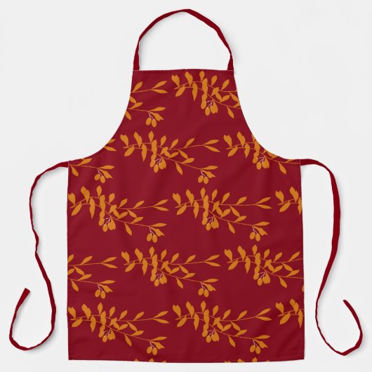 Tablier Feuilles de branches de silhouette orange sur roug (Recto)
