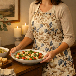 Tablier Feuilles de chêne vintage   Bleu et or élégant