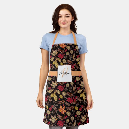 Tablier Feuilles de feuillage avec nom de famille (Porté)