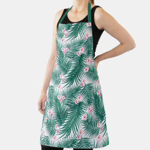 Tablier Feuilles de palmiers tropicaux verts avec fleurs d