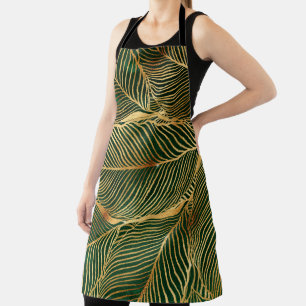 Tablier Feuilles d'or motif élégant vert forêt