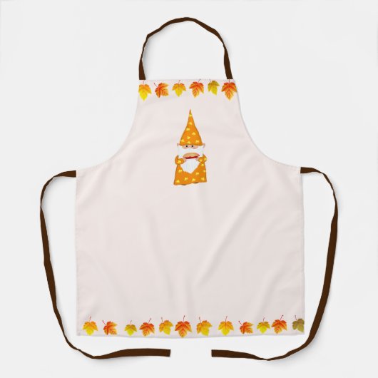 Tablier Feuilles Gnome et Automne sur Beige clair (Recto)