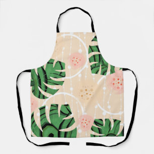 Tablier Feuilles Monstera sur rose.