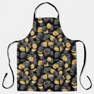 Tablier Feuilles noires et dorées. Motif