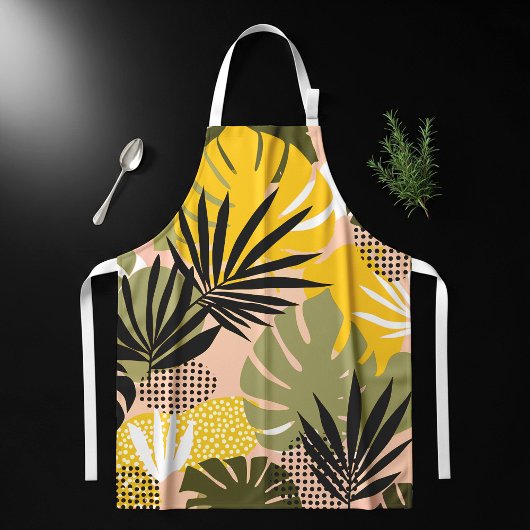 Tablier Feuilles Tropicales Abstraites Modernes & Points