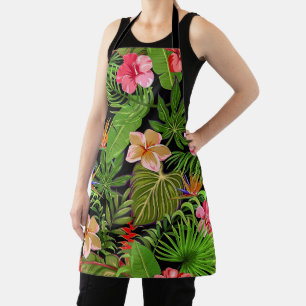 Tablier Feuilles tropicales colorées et fleurs d'Hibiscus