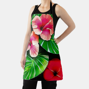 Tablier Feuilles tropicales colorées et fleurs d'Hibiscus 
