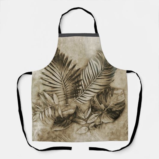 Tablier Feuilles tropicales texturées dans un style sépia (Recto)