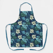 Tablier Feuilles tropicaux et fleurs bleu vert (Recto)