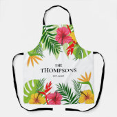 Tablier Feuilles tropicaux et fleurs Nom de famille person (Recto)