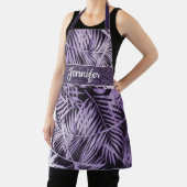 Tablier Feuilles tropicaux violet élégant avec nom (Insitu)