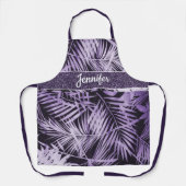 Tablier Feuilles tropicaux violet élégant avec nom (Recto)