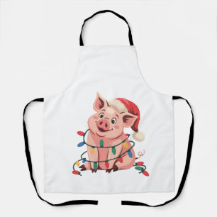 Tablier Feux de Noël Cochon portant le Casquette de Noël -