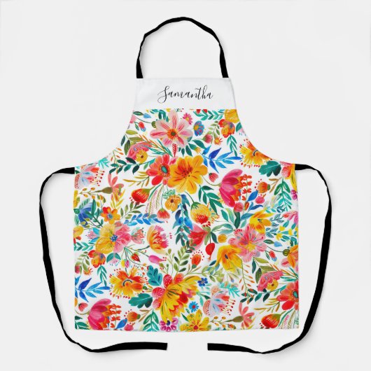 Tablier Fiesta Floral Nom Mexicain Tout-En-Plan (Recto)