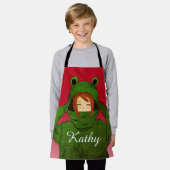 Tablier Fille avec grenouille verte Hoody Dessin Nom perso (Porté)