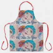 Tablier Fille Avec Rose Rouge Aquarelle Beret Turquoise Ap (Recto)