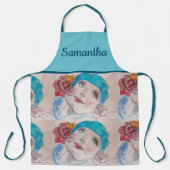 Tablier Fille Avec Rose Rouge Aquarelle Beret Turquoise Ap (Recto)