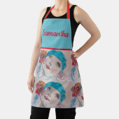 Tablier Fille Avec Rose Rouge Aquarelle Beret Turquoise Ap (Insitu)