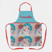 Tablier Fille Avec Rose Rouge Aquarelle Beret Turquoise Ap (Recto)