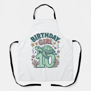 Tablier Fille d'anniversaire 10 Tortue de mer Gravure vint