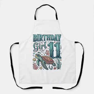Tablier Fille d'anniversaire 11 Tortue de mer Gravure vint