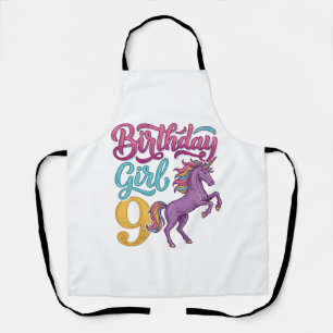 Tablier Fille d'anniversaire 9 Licorne Dessin de gravure v
