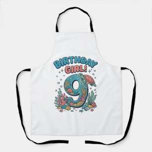 Tablier Fille d'anniversaire 9 Tortue de mer Conception ve