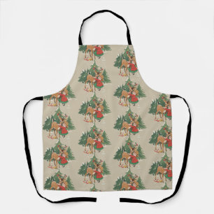 Tablier Fille de Noël rétro et arbre vintage de renne