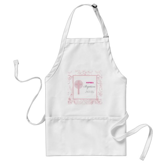 Tablier Fille en dentelle rose Baptême (Devant)