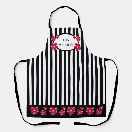 Tablier Fille Florale Accentué Noir et blanc rayures (Recto)