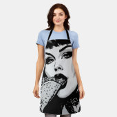Tablier Fille gothique de style graphique BW 50s mangeant  (Porté)