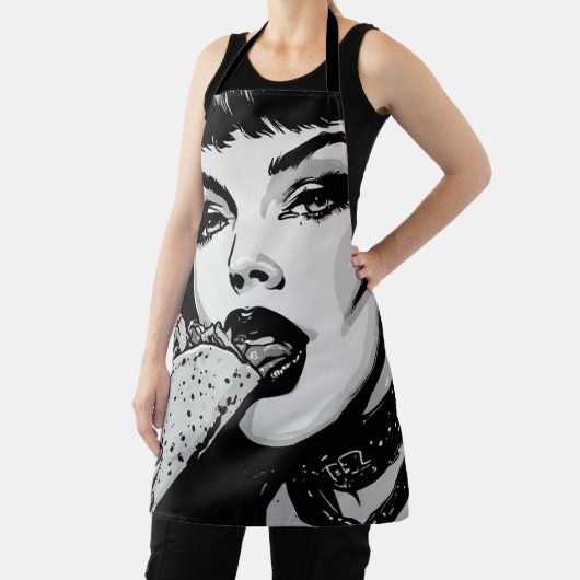 Tablier Fille gothique de style graphique BW 50s mangeant  (Insitu)