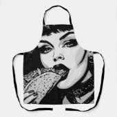 Tablier Fille gothique de style graphique BW 50s mangeant  (Recto)